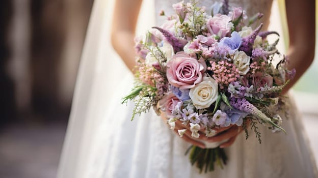 woman holding a wedding bouquet flowers, ai