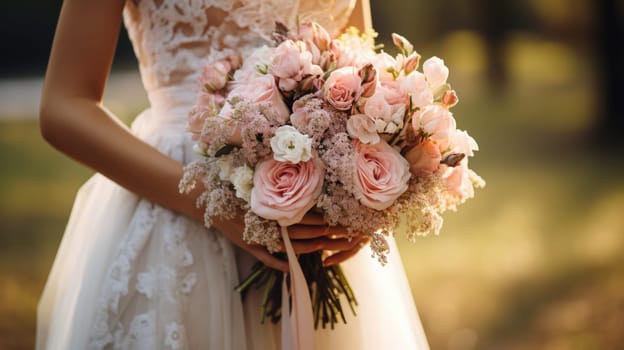 woman holding a wedding bouquet flowers, ai