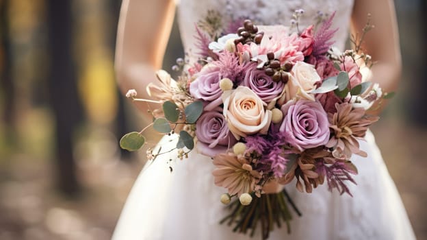 woman holding a wedding bouquet flowers, ai