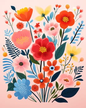 Floral Bliss: Blooming Botanical Bouquet on Vintage Wallpaper