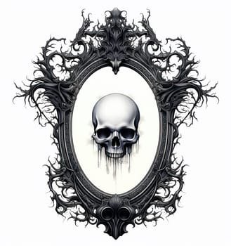Death's Embrace: Gothic Horror Skull Skeleton in Vintage Dark Design
