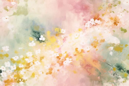 Watercolor Floral Abstract: A Colorful Vintage Blossom, a Grunge Artistic Brush Stroke, and a Soft Yellow Fantasy on a Pastel White Paper Background
