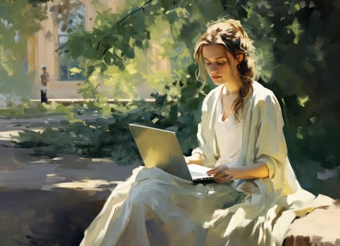 Beautiful Female Businesswoman Using Laptop in Modern Cafe