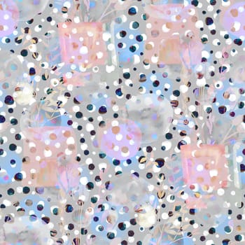 Seamless pattern with irregular circles in gray shades on a black background for textile