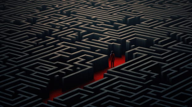 Difficult labyrinth or maze set on the dark environment