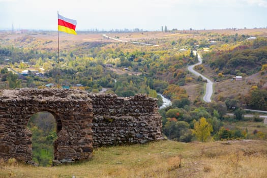 A destroyed fortification on a mountain in Ossetia is captured
