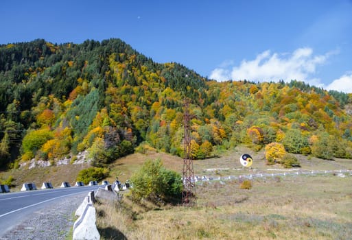 Bright autumn mountains of Ossetia in full bloom