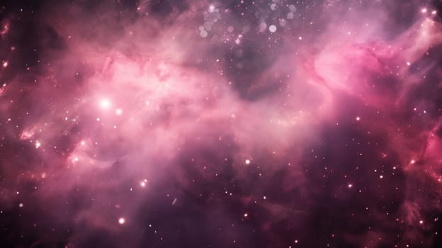 Pink spotlights through smoke and gold sparkles. Abstract pink background AI