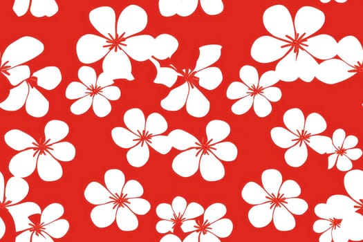 Floral Jungle in Paradise: A Vibrant Hawaiian Hibiscus Print on Bright Red Background