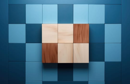 Textured Wooden Cube: Abstract Geometric Pattern on Brown Wall