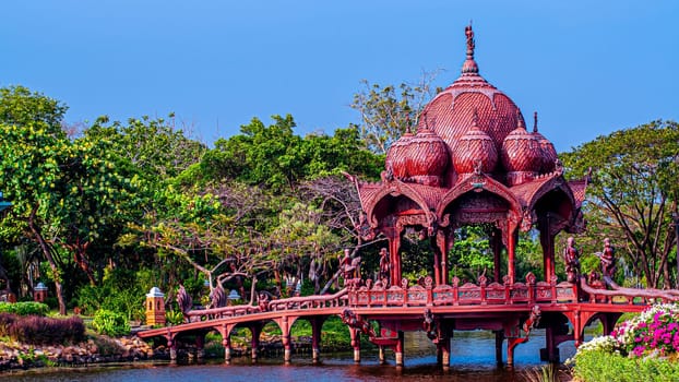 Ancient Siam's Majestic Hindu Architecture Garden of Gods Bridge and Pavilion in Samut Prakan Thailand