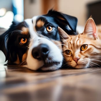 A Bond of Love: Cat and Dog Sleeping Together, Kitten and Puppy Taking a Nap