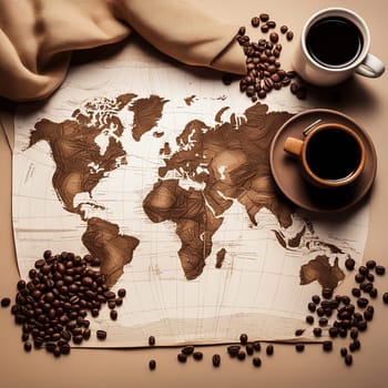 Coffee with Beans and a World Map