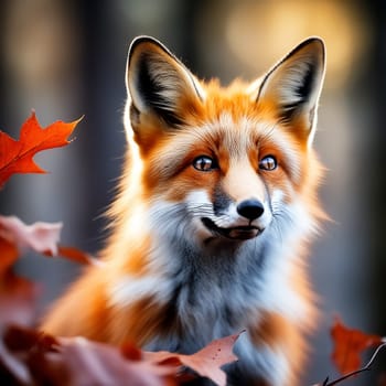 Cute Red Fox in the Fall Forest
