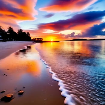 Bathed in Sunset's Glow: Serenity on a Bay Beach