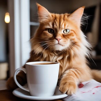 Ginger Cat Enjoying Hot Coffee