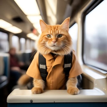 Ginger Cat Traveling by Train