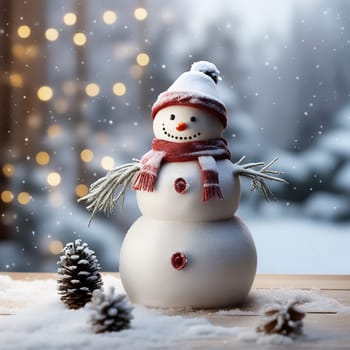 Snowman Holding White Board in Christmas Background
