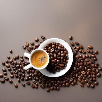 Artful Arrangement of Coffee Beans and Cup with Copy Space