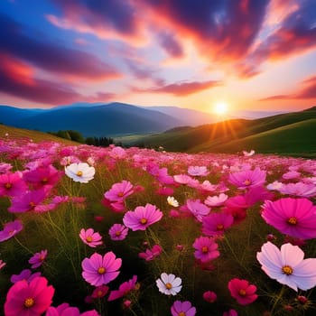 Captivating Cosmos Flower Field at Sunset