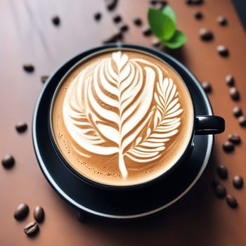 Artful Arrangement of Coffee Beans and Cup with Copy Space