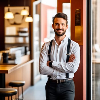 Portrait of Cafe Owner and Waiter at Their Establishments