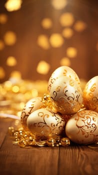 Easter eggs on a golden background. Minimal creative Easter concept. Vertical AI