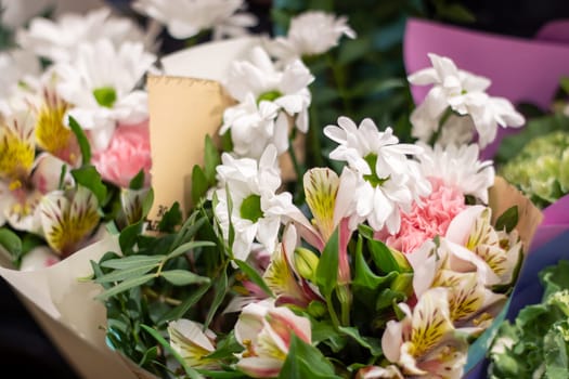 Flowers in a gift pack close up, background