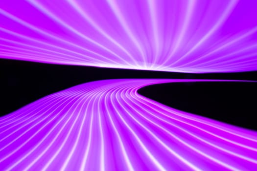 Abstract neon metallic pink curvy lines on black background. Technology data path. Vapor wave effect. High quality photo