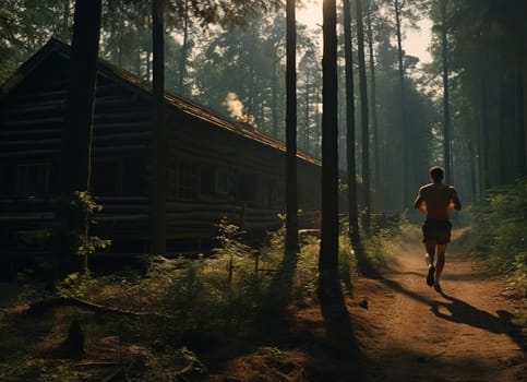 Sporty young man running outdoors. High quality photo