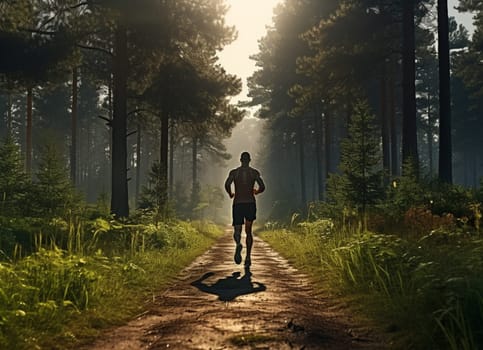 Sporty young man running outdoors. High quality photo