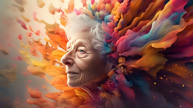 mental health concept, abstract picture of old woman head, generative ai. High quality photo