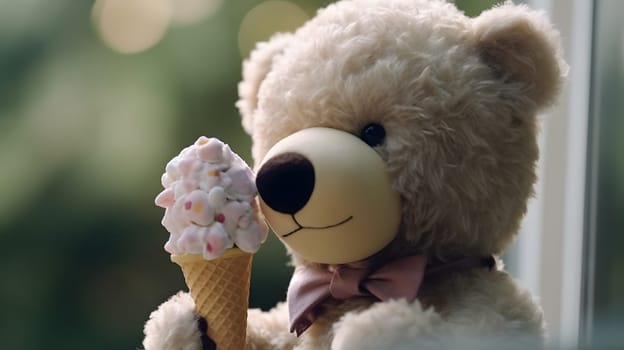 portrait of teddy bear with ice cream, generative ai. High quality photo