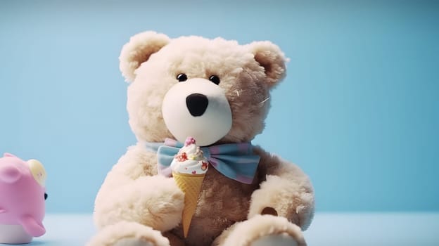 portrait of teddy bear with ice cream, generative ai. High quality photo