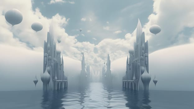 fantastic towers in the sea, generative ai. High quality photo