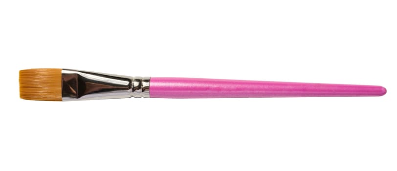 Pink plastic brush for oil and acrylic paints on an isolated background