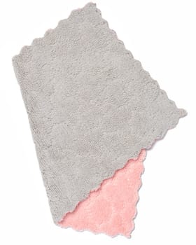 Pink gray plush napkin, home textile. Close up
