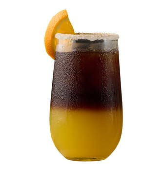 Iced coffee with orange juice in a transparent glass, refreshing bumble coffee