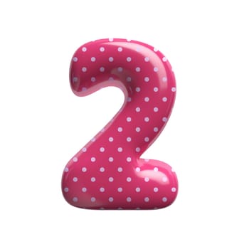 Polka dot number 2 - 3d pink retro digit isolated on white background. This alphabet is perfect for creative illustrations related but not limited to Fashion, retro design, decoration...