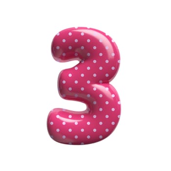 Polka dot number 3 - 3d pink retro digit isolated on white background. This alphabet is perfect for creative illustrations related but not limited to Fashion, retro design, decoration...