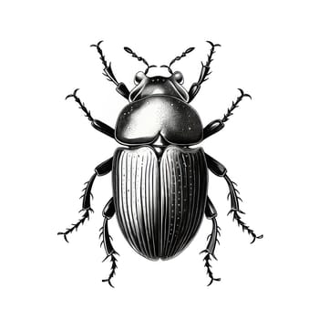 Antique Engraved Illustration of a Black and White Beetle: A Classical Style Vintage Insect Drawing on a White Background
