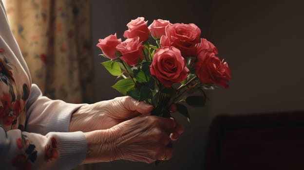 Feminine Beauty: A Woman's Tender Hands Holding a Bouquet of Romantic Flowers on a White Nature Background