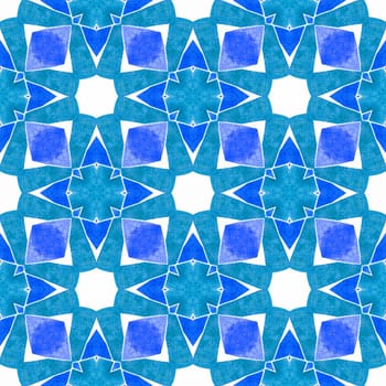 Summer exotic seamless border. Blue pleasing boho chic summer design. Exotic seamless pattern. Textile ready quaint print, swimwear fabric, wallpaper, wrapping.