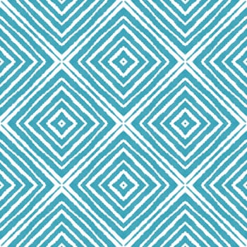 Tiled watercolor pattern. Turquoise symmetrical kaleidoscope background. Textile ready grand print, swimwear fabric, wallpaper, wrapping. Hand painted tiled watercolor seamless.