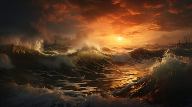 3d illustration of dramatic sky and storm an sea sunset.