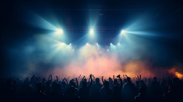 Abstract concert party silhoue with light and smoke in happy moment. High quality photo