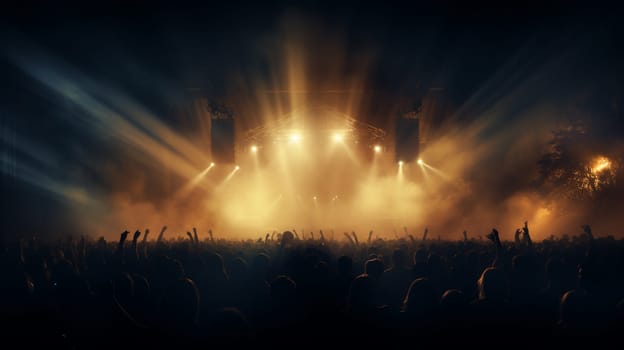 Abstract concert party silhoue with light and smoke in happy moment. High quality photo