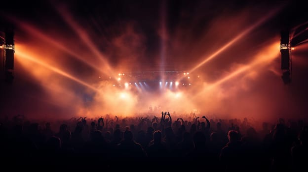 Abstract concert party silhoue with light and smoke in happy moment. High quality photo