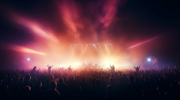 Abstract concert party silhoue with light and smoke in happy moment. High quality photo