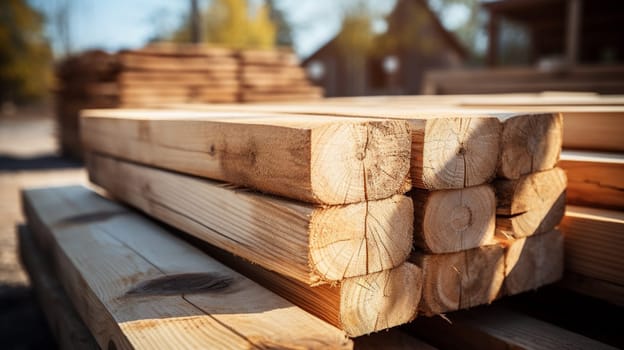 stack of wood for construction works,pile of wooden logs as background. High quality photo